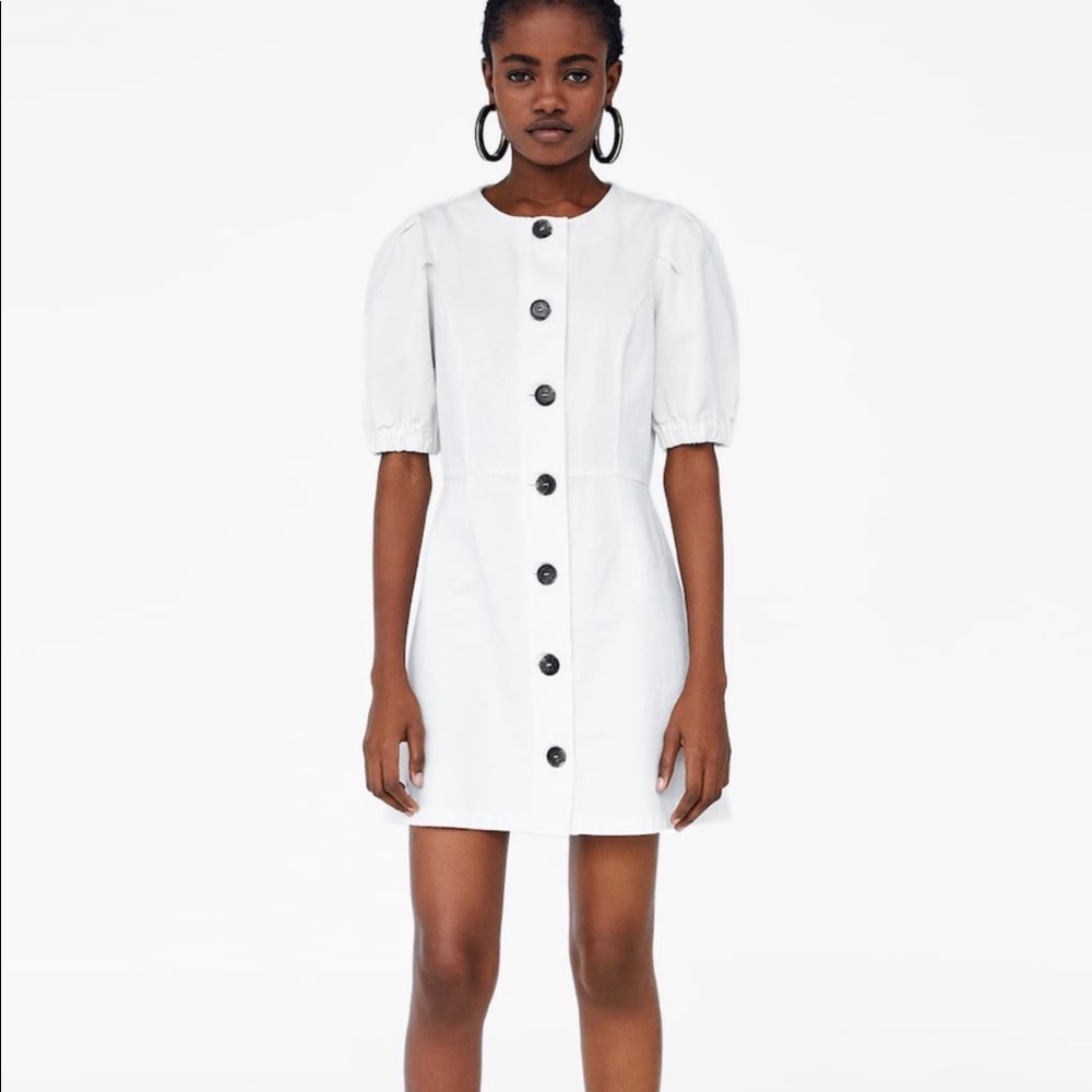 ZARA white puffy sleeve dress